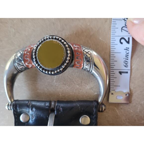 Chad Calvin Design Belt Brown Leather Unique Buckle Cowhide XS - Picture 7 of 10